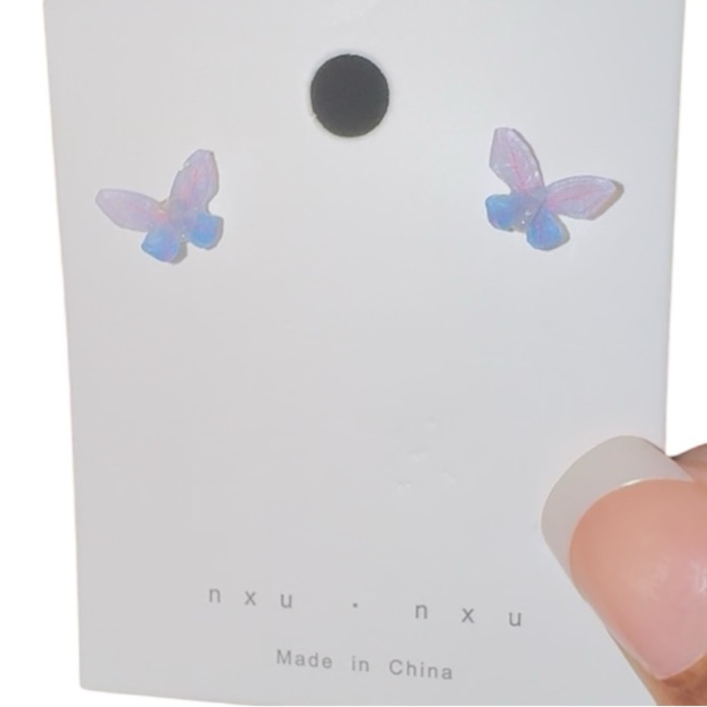 Stainless Steel Butterfly Stud Earrings Purple and Blue